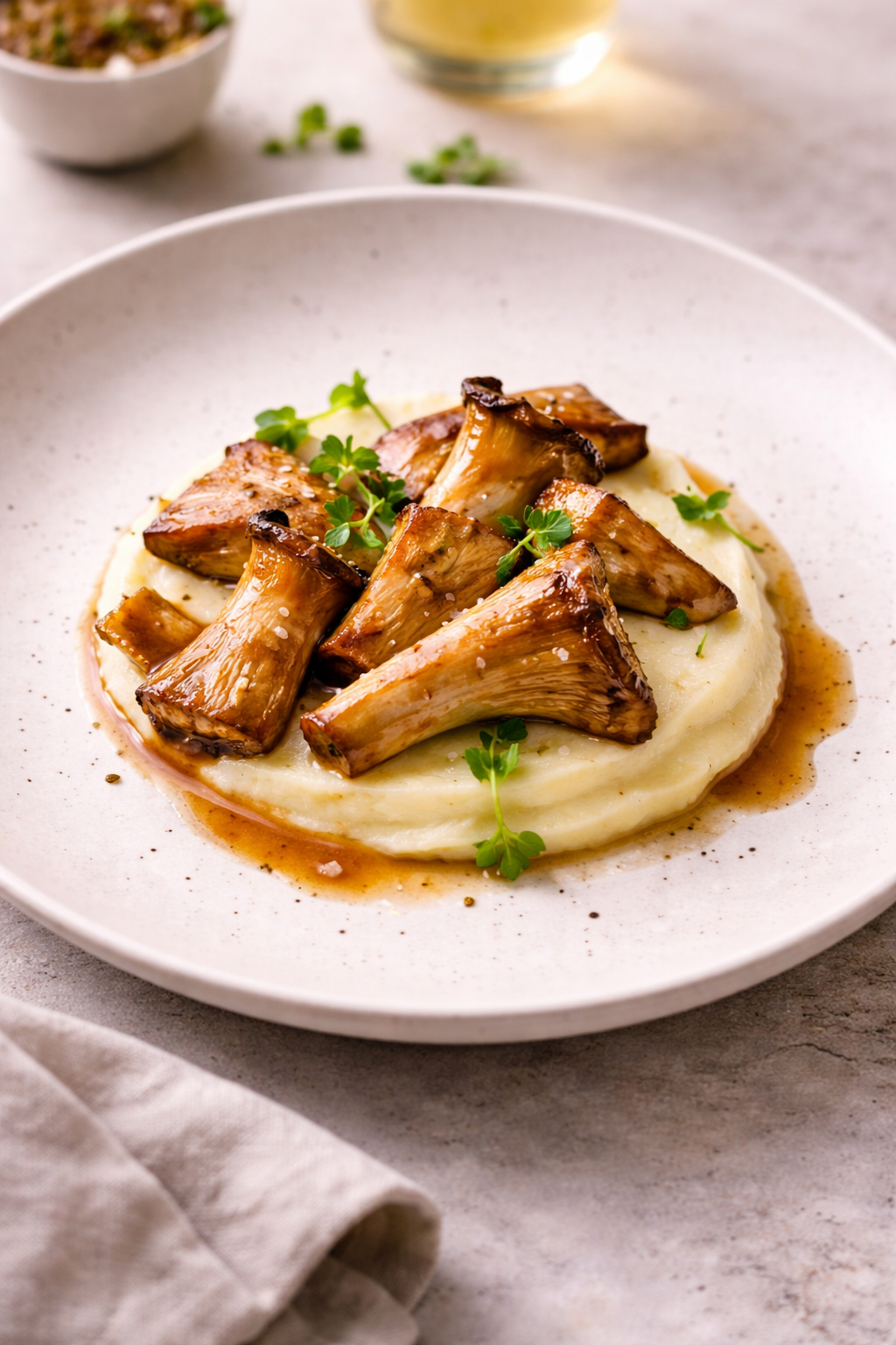 Assiette gastronomique aux pleurotes du panicaut