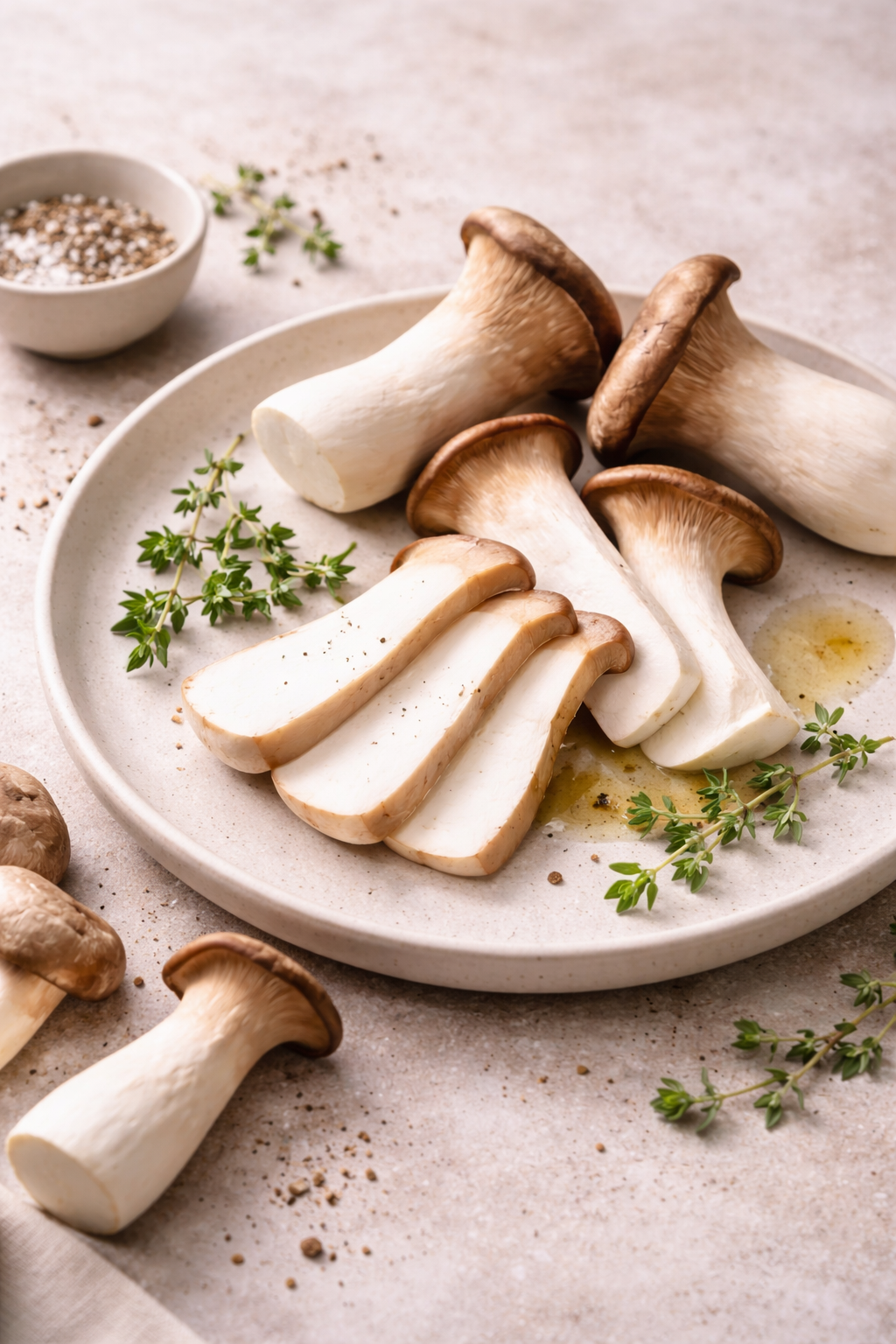 Pleurotes du panicaut frais et coupés